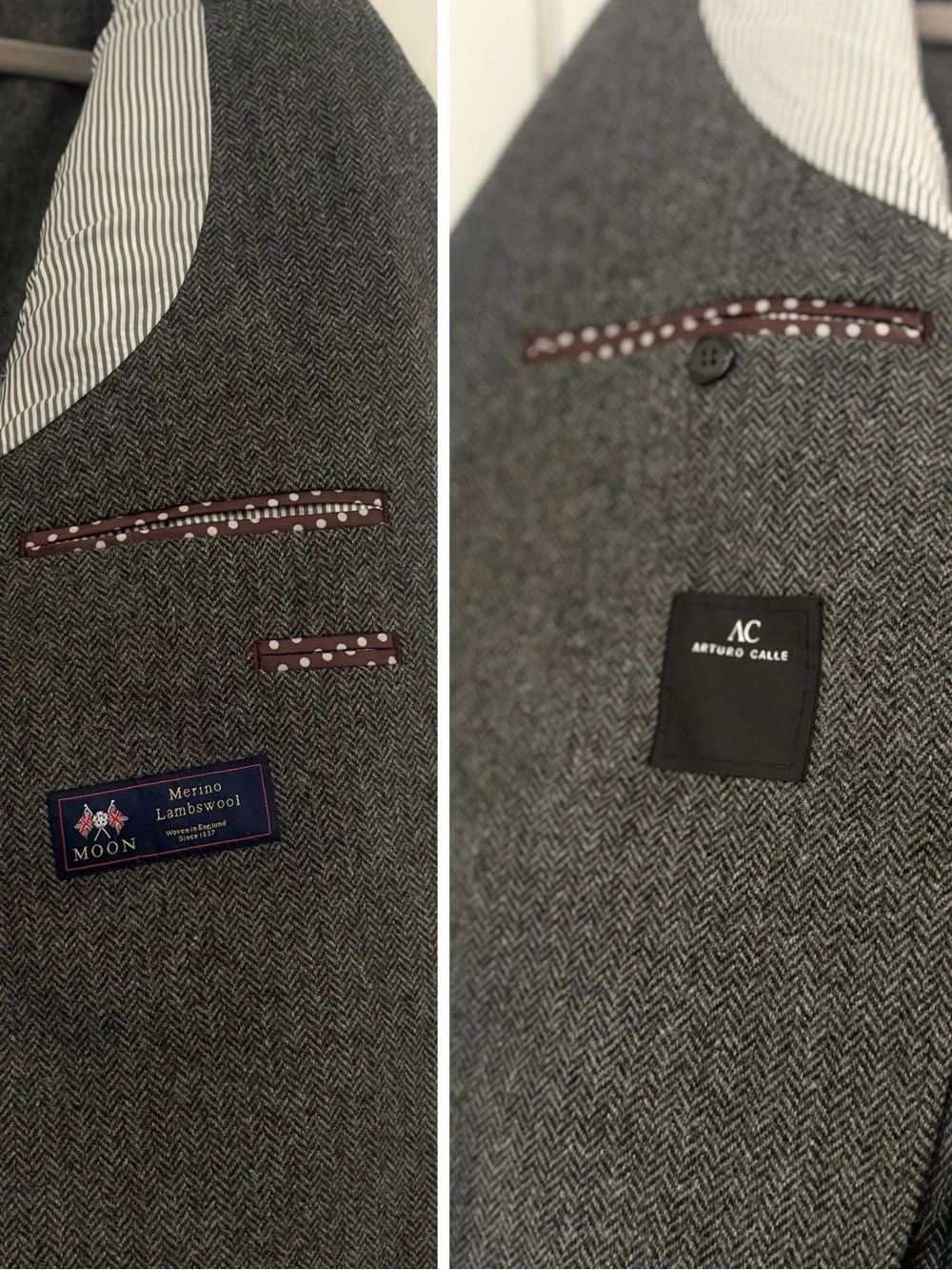 Arturo Calle Wool Gray Herringbone Blazer - Classic Two-Button Sport Coat Sz 40R
